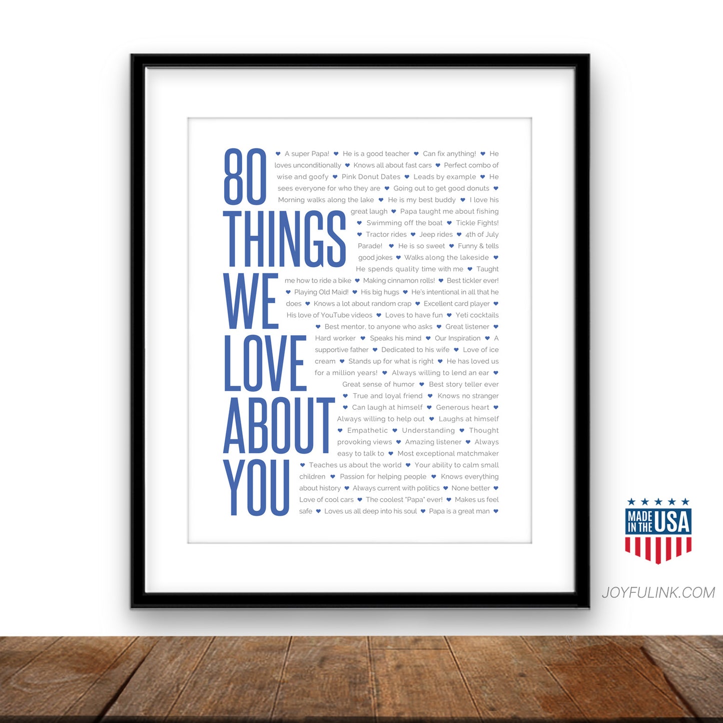 80 Things We Love About You – Personalized 80th Birthday Gift for Parents & Grandparents